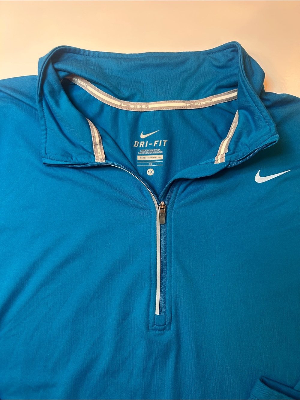Nike women’s Dri-FIT Quarter-Zip workout Pullover - Teal Blue, sz 1X
